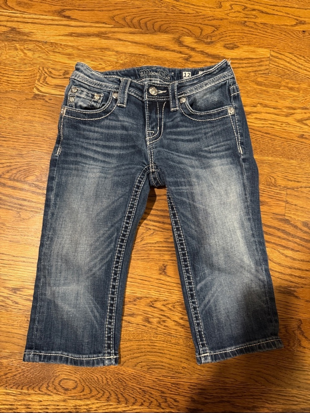 Miss Me Girls Distressed Dark Blue Capri Jeans JK8570P2 size 12